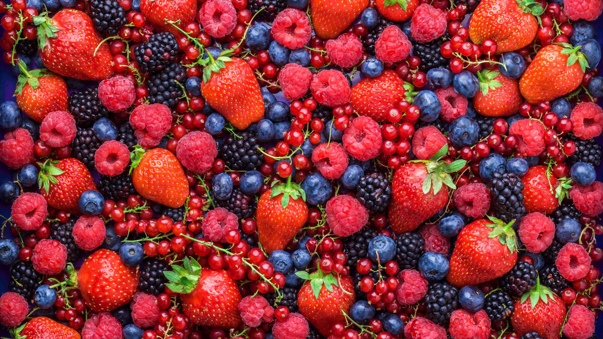 Overhead shot of a group of antioxidant-rich berries